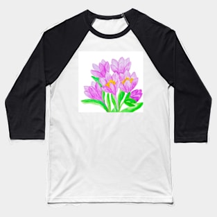 Purple crocuses on  white background Baseball T-Shirt